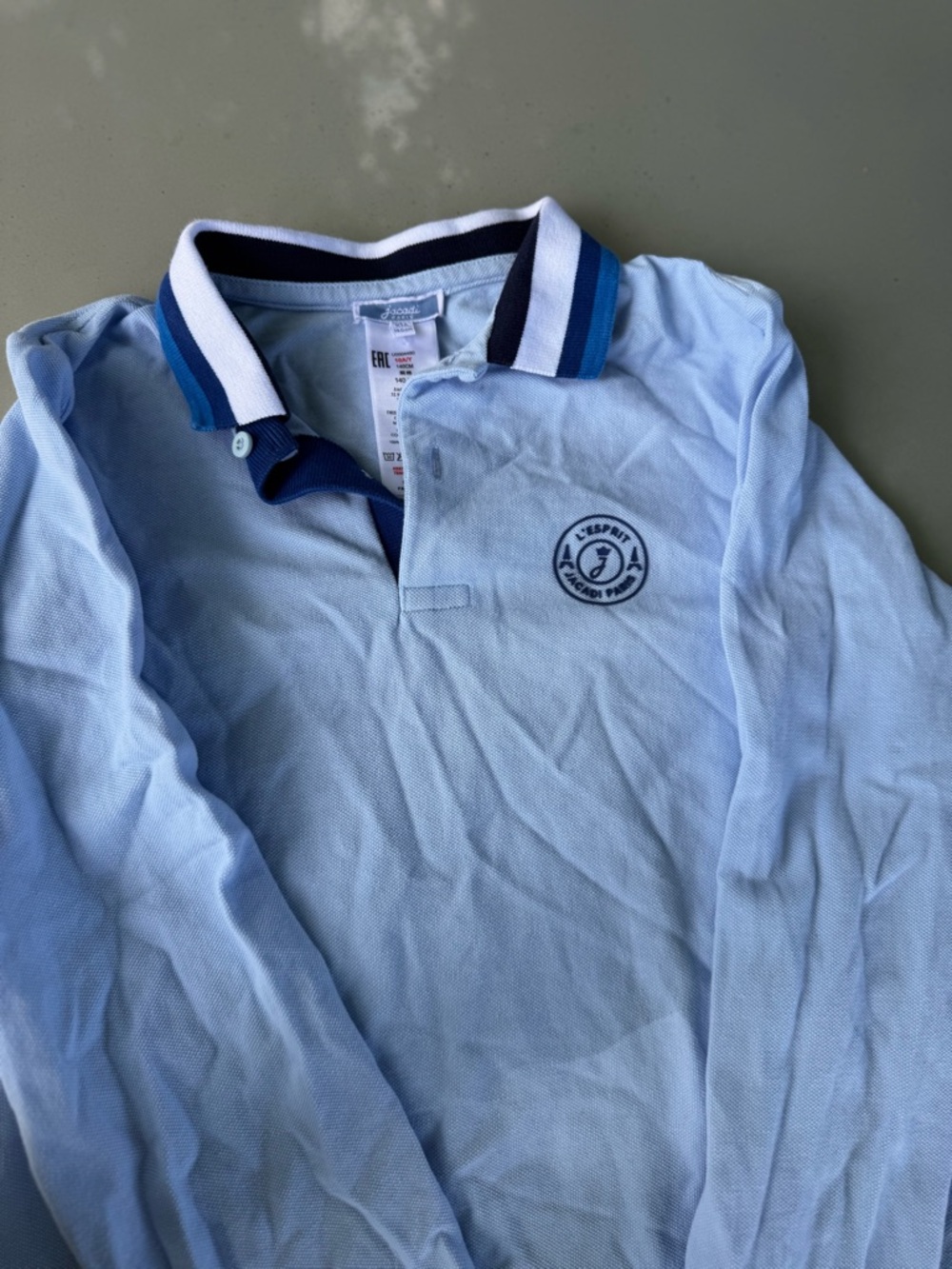 Jacadi  Light Blue Long-Sleeve Polo Shirt with Striped Collar